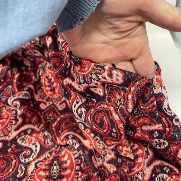 Maeve By Anthropologie Womens Red Paisley V Neck Wrap Midi Belted Dress Medium - Picture 5 of 9